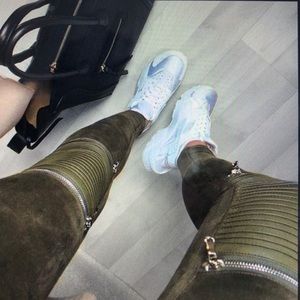 Suede zipper leggings